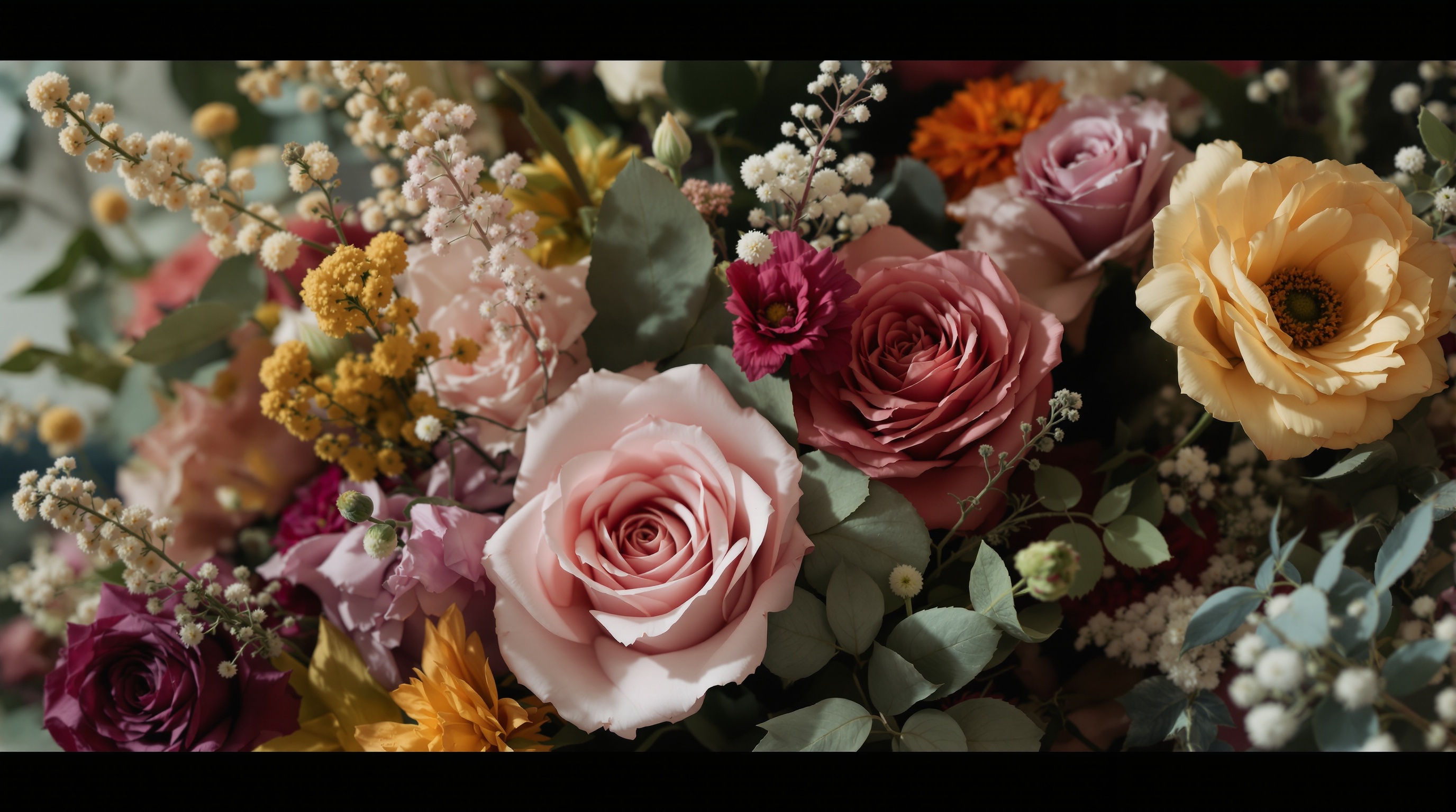 Elegant wedding floral decoration on a dining table.