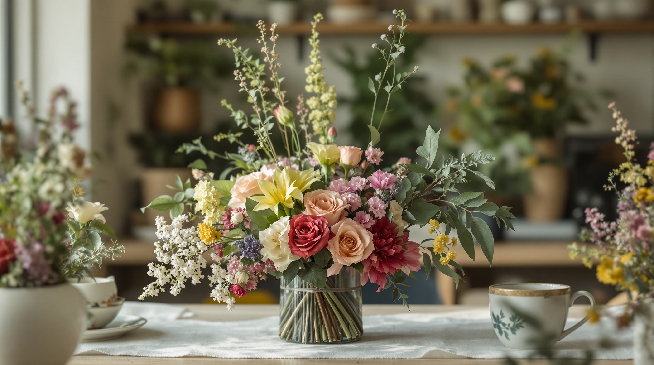 A vibrant, hand-tied seasonal bouquet ready for delivery.